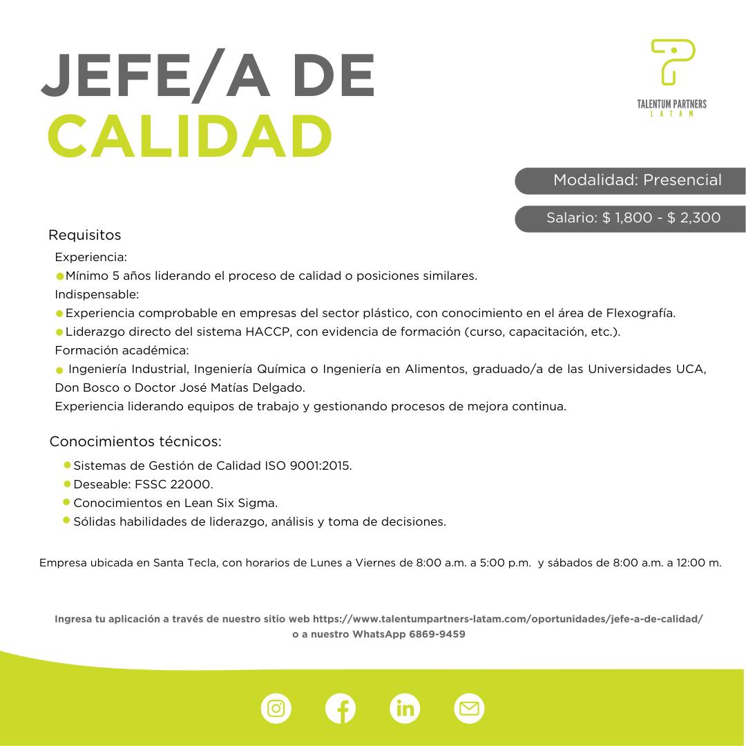 Jefe/a de Calidad