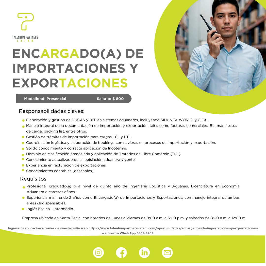 Encargado(a) de Importaciones y Exportaciones